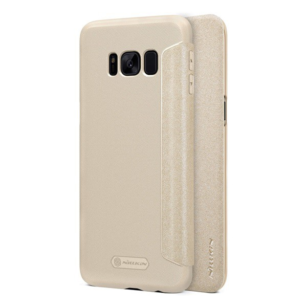 NILLKIN SPARKLE műanyag telefonvédő (mikroszálas bőr hatású FLIP, oldalra nyíló) ARANY [Samsung Galaxy S8 Plus (SM-G955)]