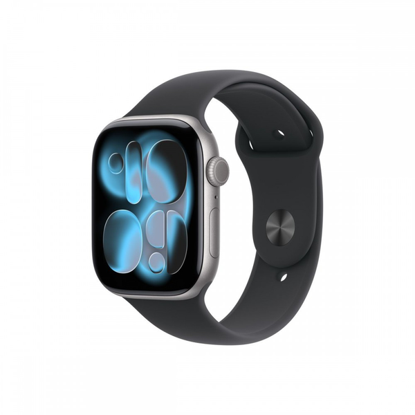 Apple Watch Series 11 GPS + Cellular 46 mm, космическо сиво алуминиево, черна спортна каишка