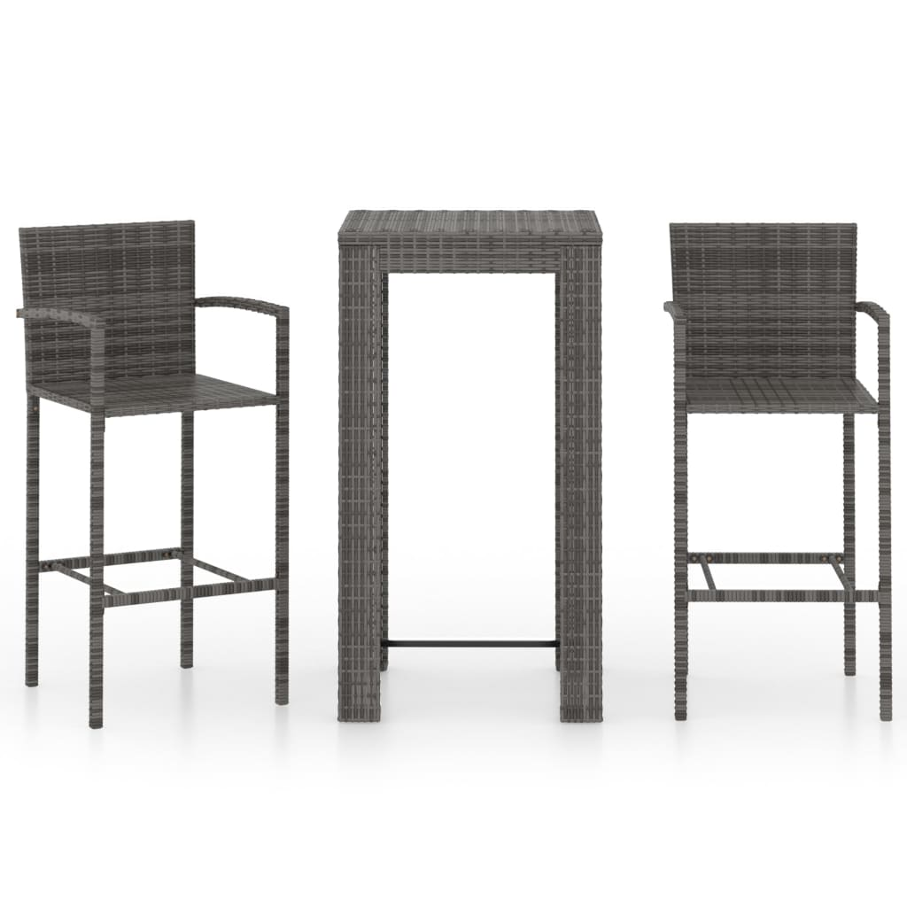 3 részes szürke polyrattan kerti bárszett kartámasszal (3064806)