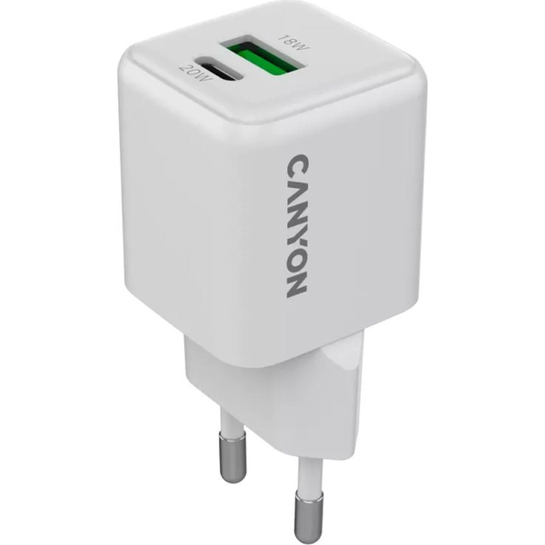 Canyon CU20AC Aparat cyfrowy, Kontroler do gier, Słuchawki, Zestaw słuchawkowy, Telefon komórkowy, Laptop, Power bank, Tablet Biały Prąd przemienny Szybkie ładowanie Wewnętrzna