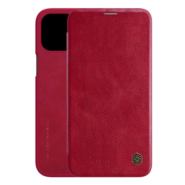 NILLKIN QIN tok álló, bőr hatású (FLIP, oldalra nyíló, bankkártya tartó) PIROS [Apple iPhone 12 Pro Max] (5996457986569)