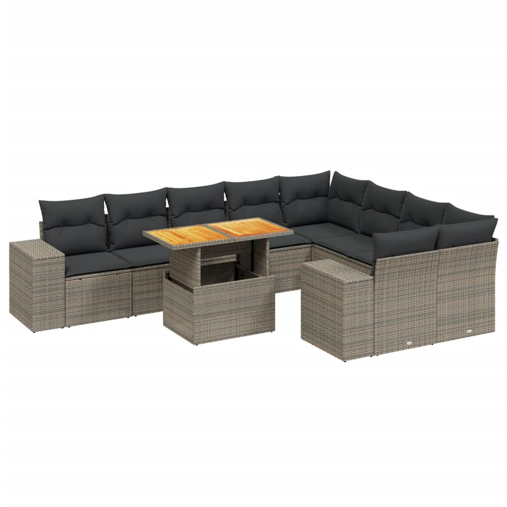 10 részes szürke polyrattan kerti ülőgarnitúra párnákkal (3272796)