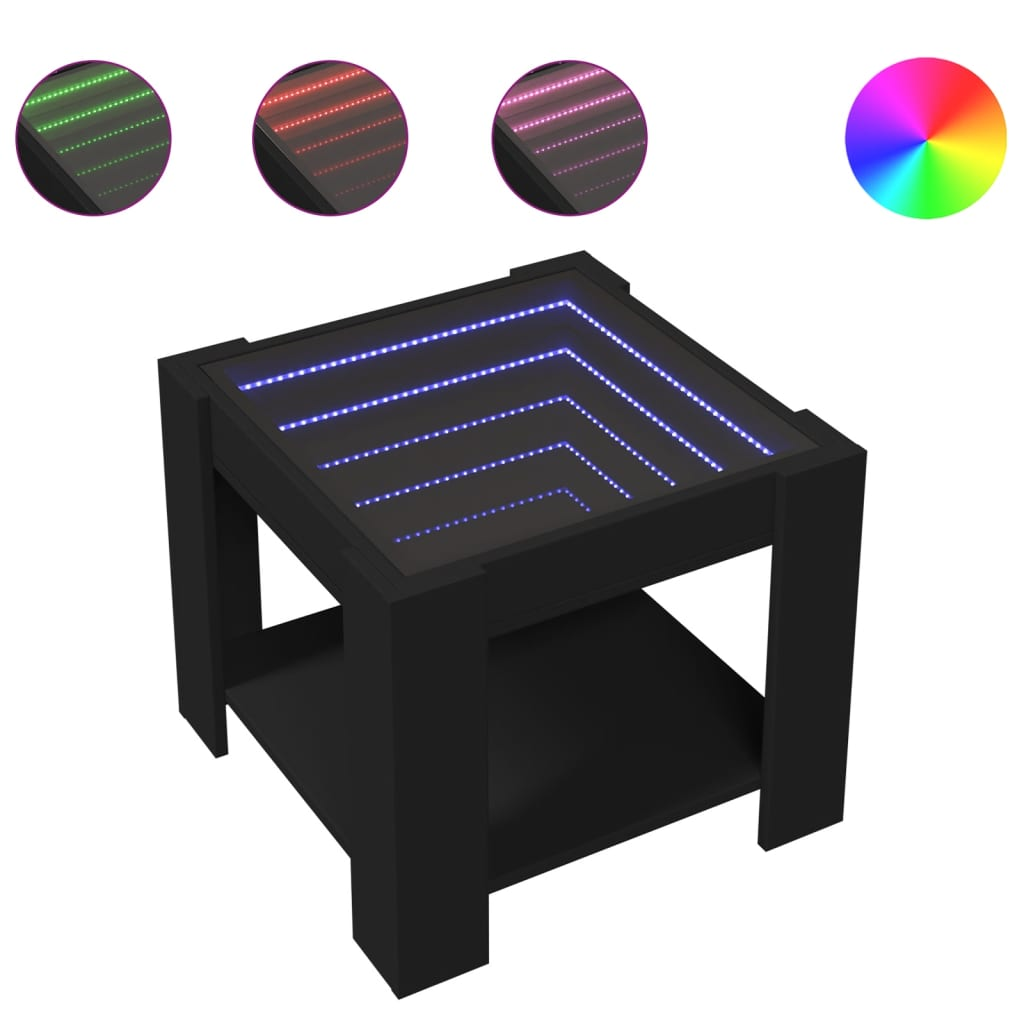 fekete szerelt fa dohányzóasztal LED-del 53 x 53 x 45 cm (847540)
