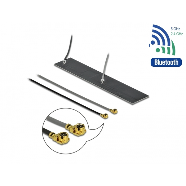 Duální anténa WLAN 802.11 ac/ax/a/h/b/g/n 2 x samčí konektor I-PEX Delock