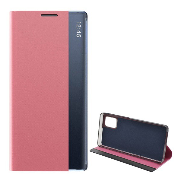 Tok álló, textil hatású (aktív FLIP, oldalra nyíló, asztali tartó funkció, Smart View Cover) RÓZSASZÍN [Samsung Galaxy M51 (SM-M515F)] (5996591047416)