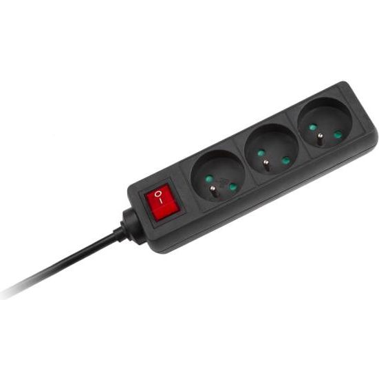 Kemot Rebel Cable Alargador Con Interruptor, 3 Tomas, 1,5 M, Color Negro, Urz3197-1,5