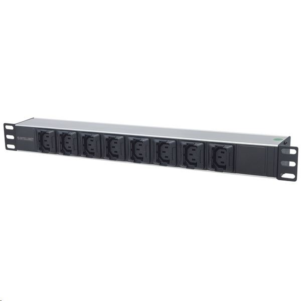 Intellinet 163651 strømforsyningsenhed (PDU) 8 AC stikkontakt(er) 1U Sort, Sølv