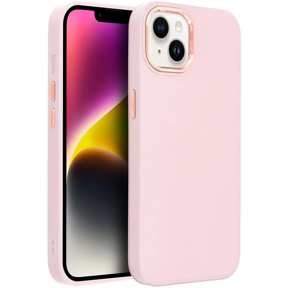 Apple iPhone 13, Szilikon tok, közepesen ütésálló, fémhatású kamera keret, Frame Case, rózsaszín (131659)