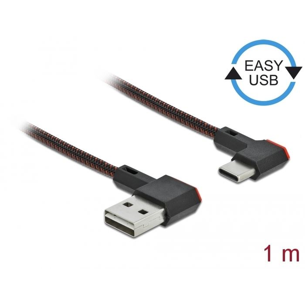 Кабел Delock 85281, Easy, USB 2.0 към USB-C, С ъгъл наляво / надясно, Текстил, 1 м