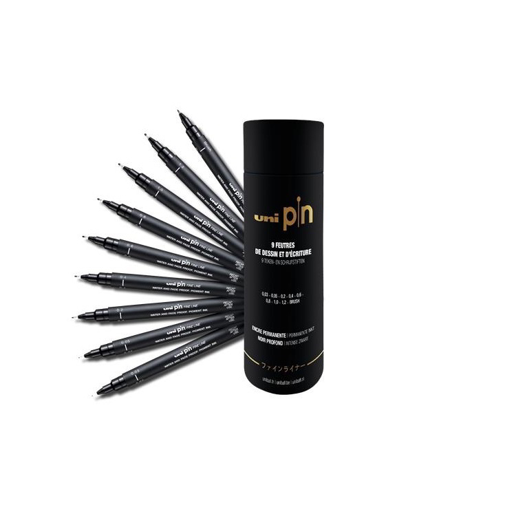 Uni Pin Tube Rajzmarker készlet - Fekete ( 9 db / csomag) (2UPINTUBE)