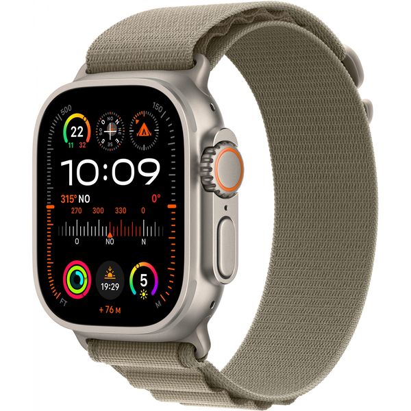 Apple Watch Ultra 2 GPS + Cellular 49mm titántok, olíva alpesi pánt (M) (MREY3FD/A)