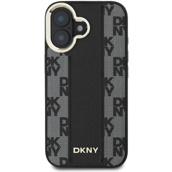 DKNY PU Leather Checkered Pattern Magsafe iPhone 16 Plus Black tok