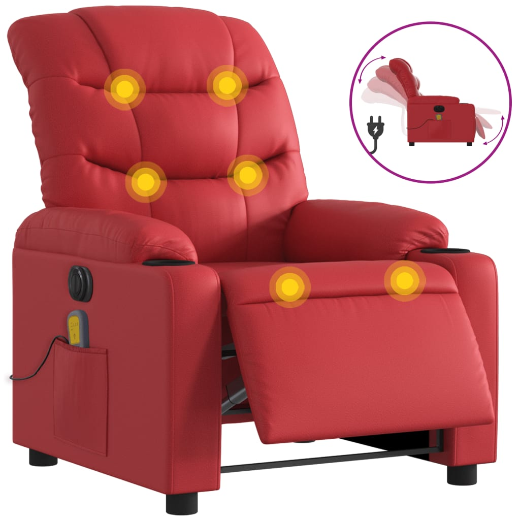 bordó műbőr elektromos dönthető masszázsfotel (3206597)