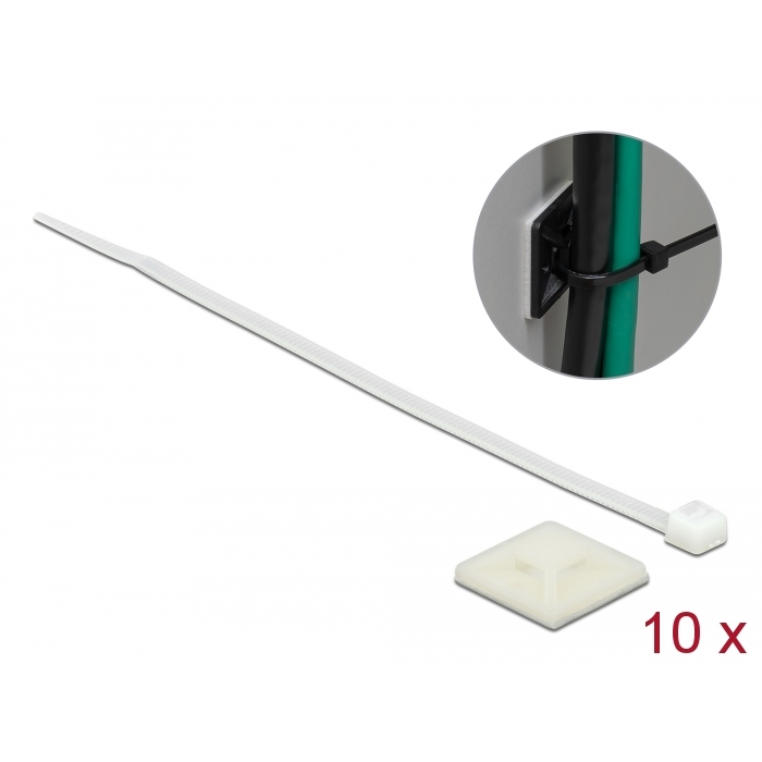 Delock Kábelkötegelő talp 25 x 25 mm, kábelkötegelővel, hossza 150 mm x szélessége 3,6 mm fehér (18677)