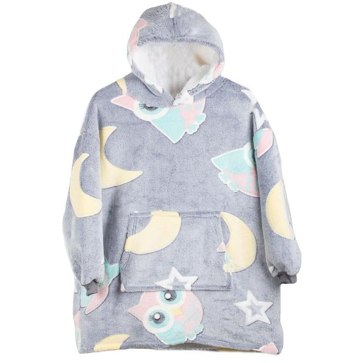Verk 24305 Luminous plush hoodie with owl hood - for children grey (24305_S )