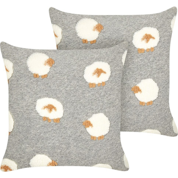 Conjunto De 2 Cojines Decorativos Tela De Poliéster Motivo Ovejas De Punto 45 X 45 Cm Gris Einadia - Gris