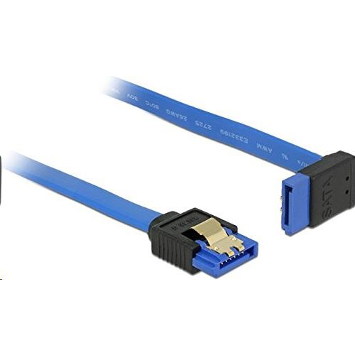 Delock 84997 SATA-kábel 6 Gb/s egyenes -> felfelé ívelt, fém rögzítő, kék, 50cm (84997)