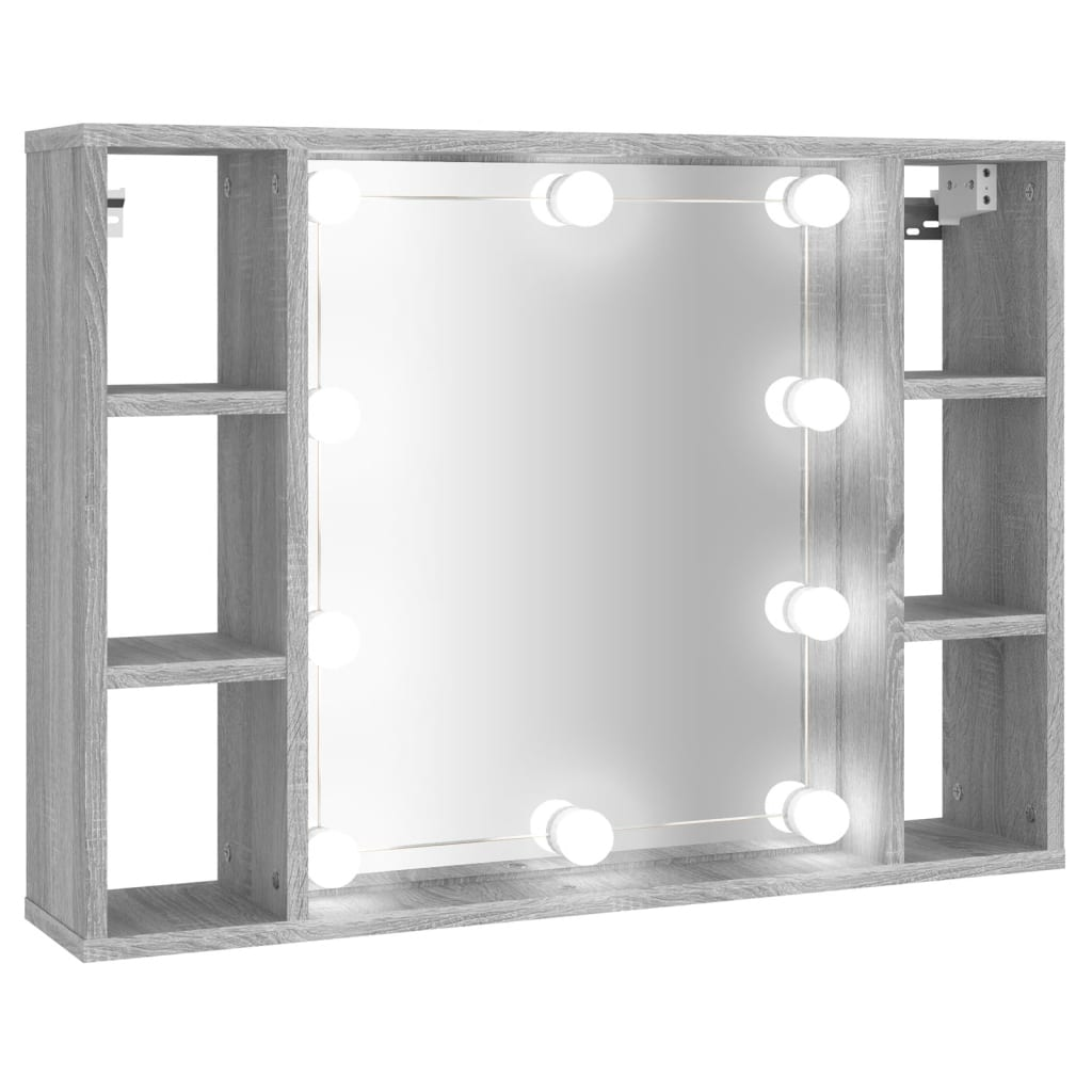 szürke sonoma színű tükrös szekrény LED-ekkel 76 x 15 x 55 cm (820446)