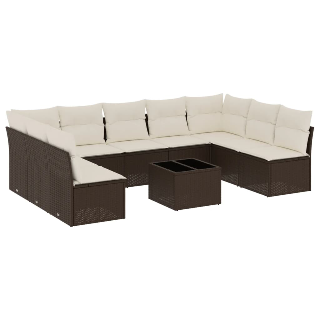 10 részes barna polyrattan kerti ülőgarnitúra párnákkal (3249922)