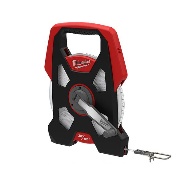 Рулетка с дълга лента, 30 м/100 фута, в отворена кутия