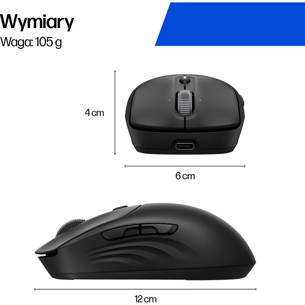 HP 705 Rechargeable Wireless Mouse muis Kantoor Ambidextrous Bluetooth + USB Type-A 6000 DPI