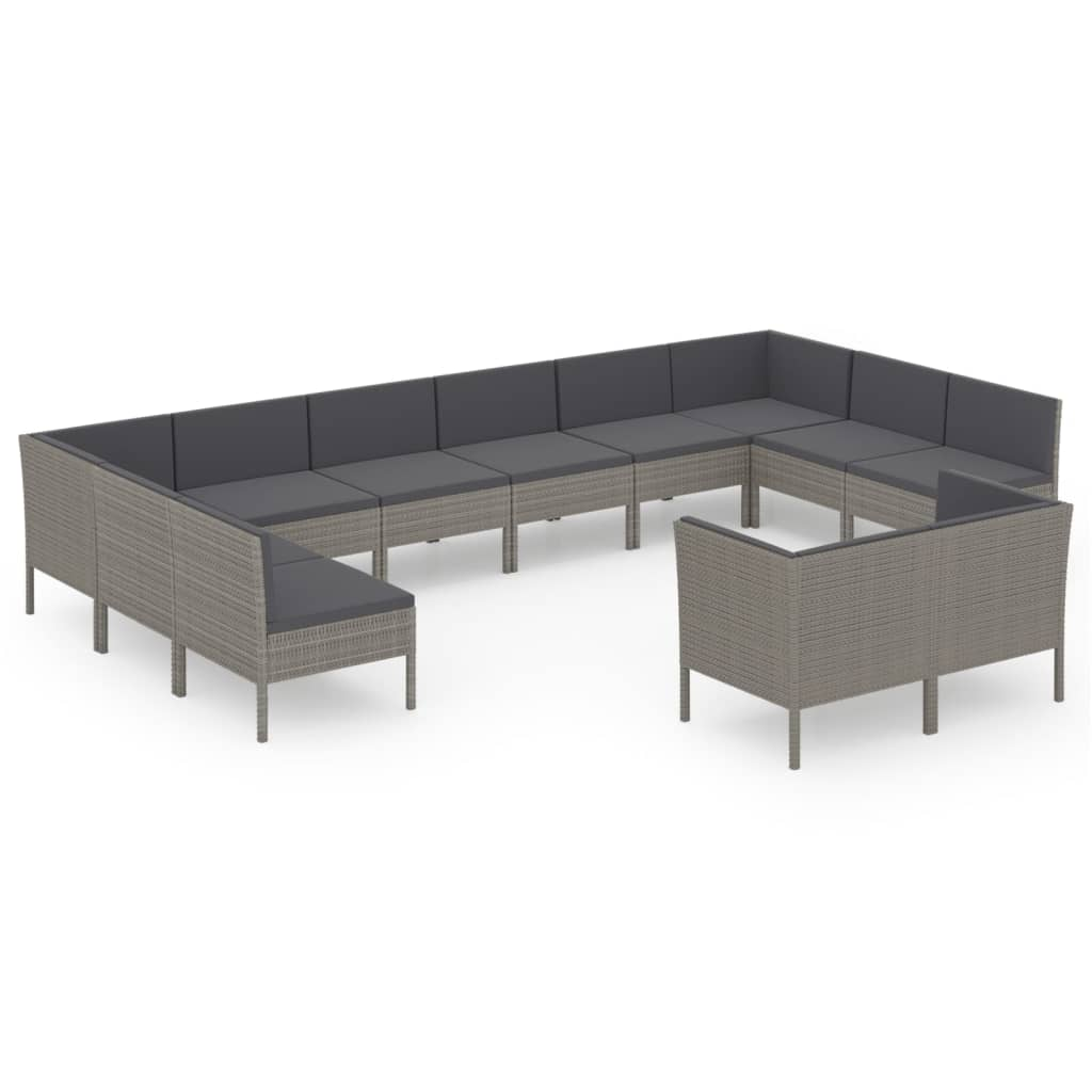 12 részes szürke polyrattan kerti ülőgarnitúra párnákkal (3094626)