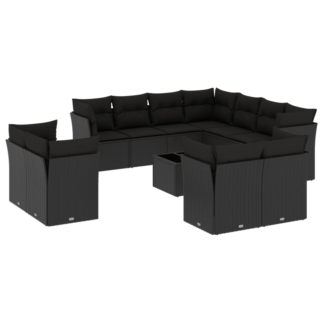 12 részes fekete polyrattan kerti ülőgarnitúra párnákkal (3218515)