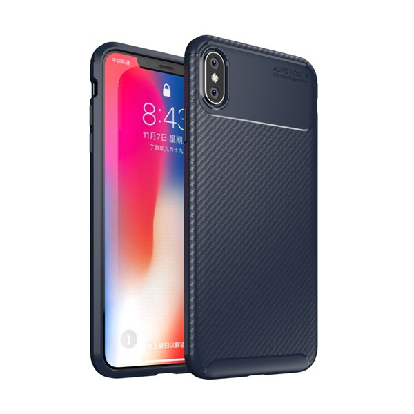 Szilikon telefonvédő (közepesen ütésálló, légpárnás sarok, karbon minta) SÖTÉTKÉK [Apple iPhone XS Max 6.5] (5996457818051)