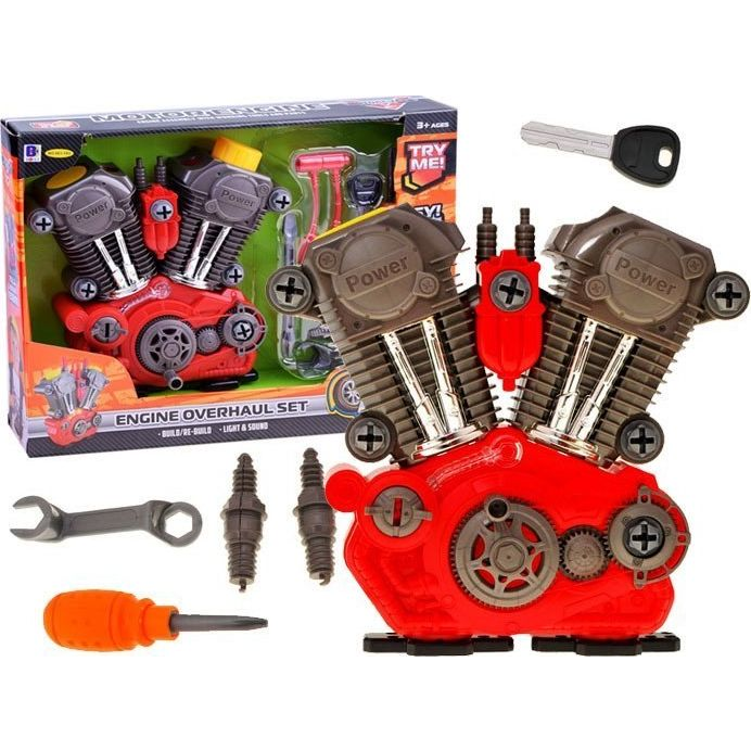 A Játékmotor Gyermek Szerelőhöz - Műanyag, 25x25x7 cm, Piros/Szürke (ZA1170)