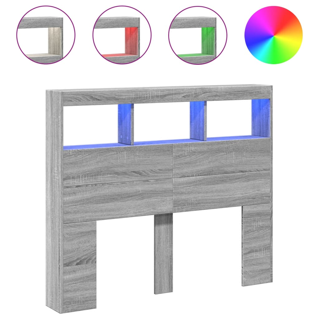 szürke sonoma színű áthidalószekrény LED-ekkel 120 x 17 x 102cm (839194)