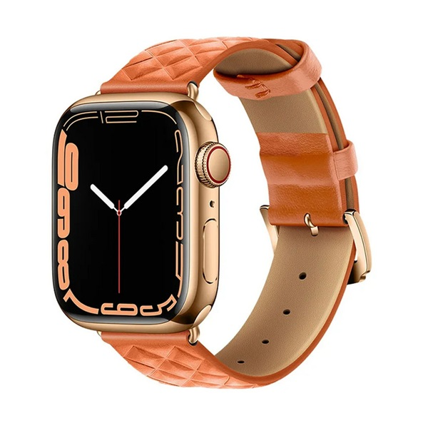 Hoco WA18 pótszíj (egyedi méret, nagy, szilikon, bőr hatású, állítható, 3D rombusz) NARANCSSÁRGA Apple Watch Series 10 46mm / Watch Ultra 2 49mm / Watch Series 9 45mm (WA18_OR_42-44-45-49)