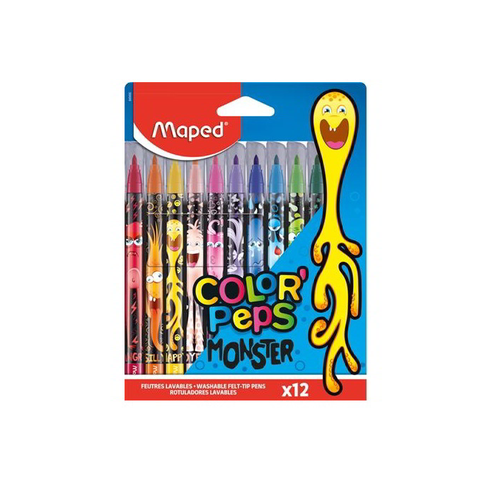 MAPED VÍCEBAREVNÉ FIXY PLSTĚNÉ PEPS MONSTER 12 Ks DOVOLENÁ (845400)