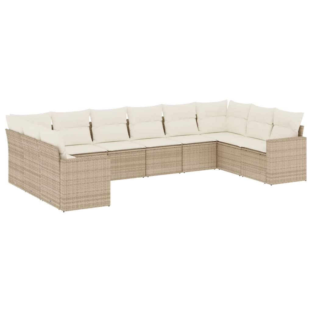 10 részes bézs polyrattan kerti ülőgarnitúra párnával (3219458)