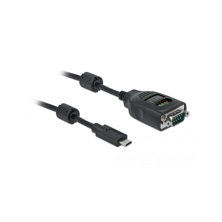 Delock USB-C -> Serial RS-232 DB9 M/M adatkábel 2m fekete teszterrel (90414)