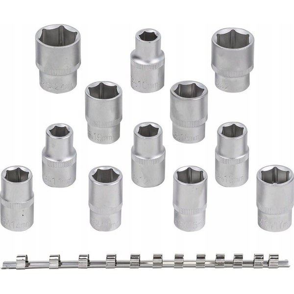  Rockforce Zestaw nasadek 12el. 1/2" (6-kątnych) (10-19,22,24mm) na listwie