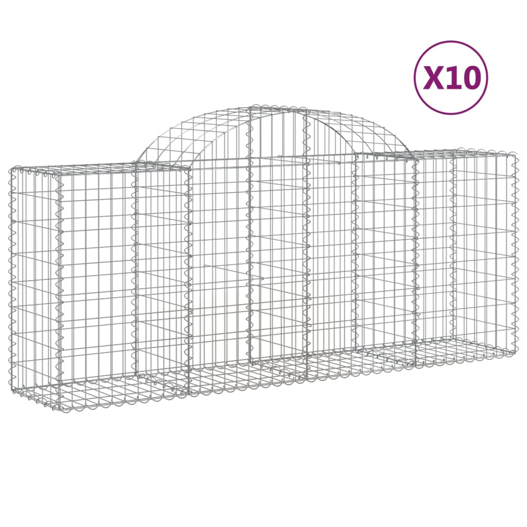 10 db íves horganyzott vas gabion kosár 200x50x80/100 cm (3146307)