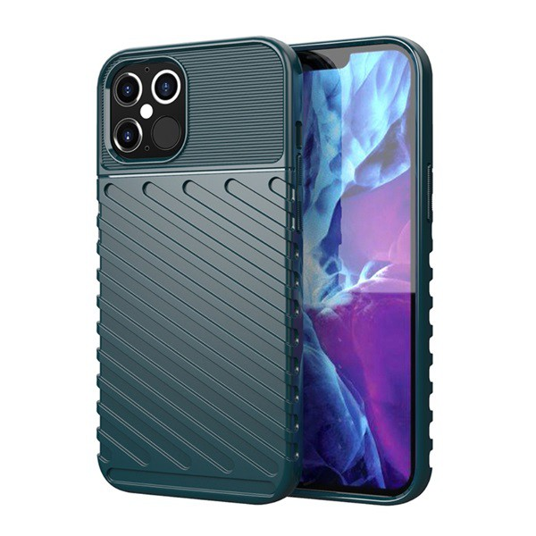 Szilikon telefonvédő (közepesen ütésálló, csíkos, dombor minta) SÖTÉTZÖLD [Apple iPhone 12 Pro Max] (5996591027968)