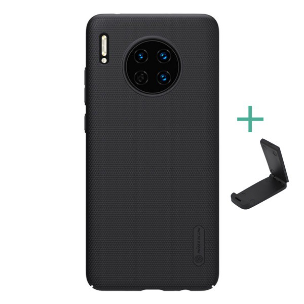 Пластмасов протектор за телефон NILLKIN SUPER FROSTED (гумирана, грапава повърхност + поставка за маса) ЧЕРЕН [Huawei Mate 30] (5996457912728)
