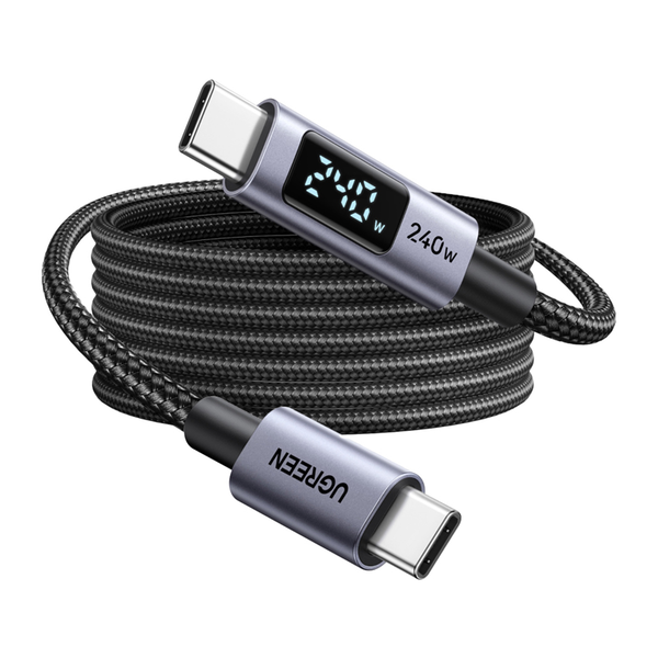 UGREEN L530 Silný USB-C kábel na USB-C 240W s LED displejom, 3m, Sivý