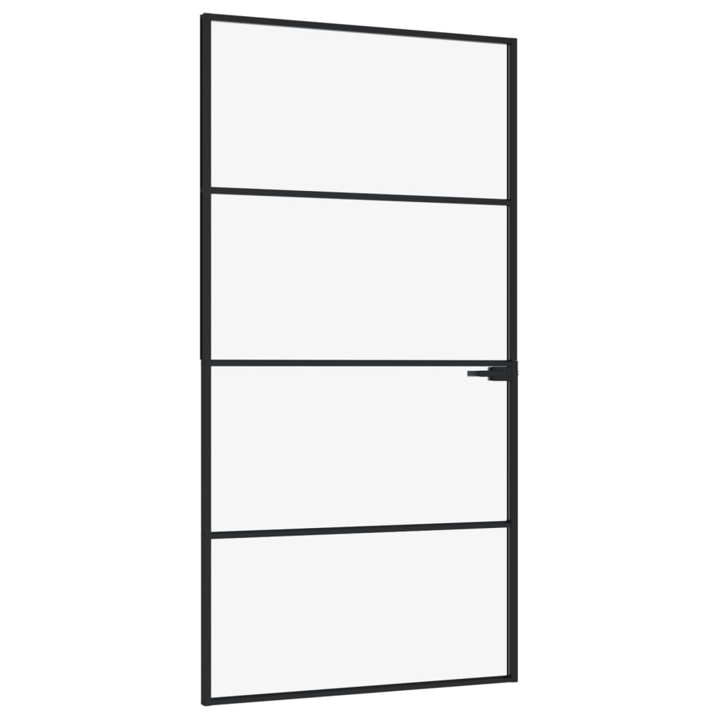 fekete edzett üveg és alumínium vékony beltéri ajtó 102x201,5cm (153661)