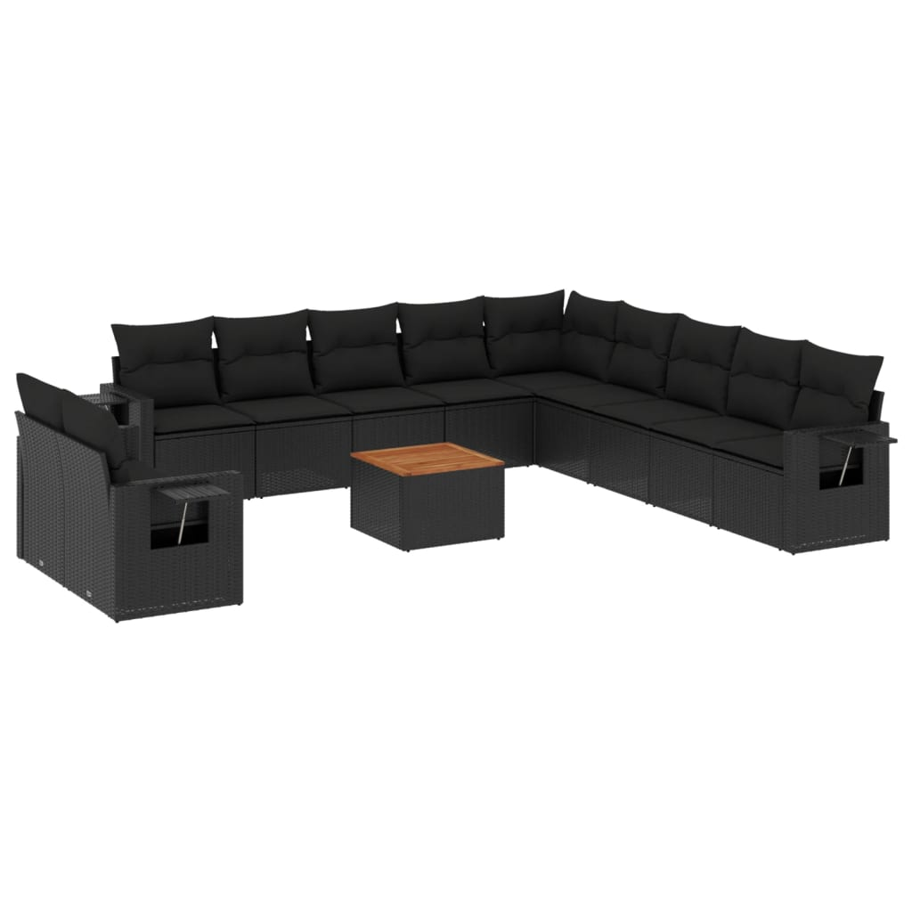 12 részes fekete polyrattan kerti ülőgarnitúra párnákkal (3224641)