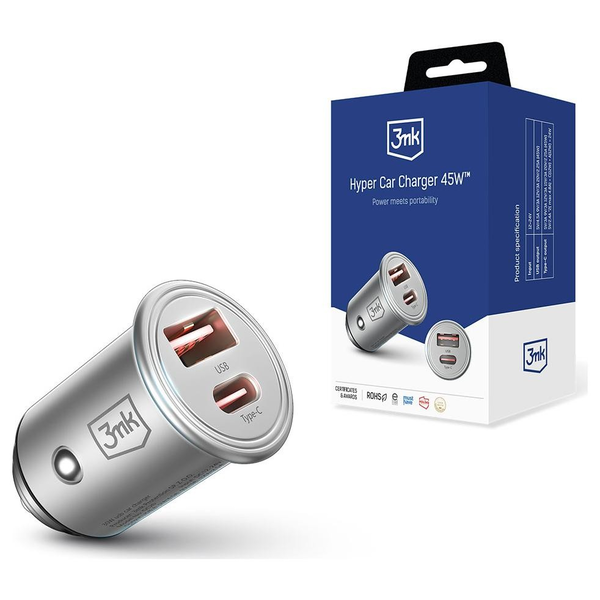 Univerzální 45W USB-C USB-A nabíječka do auta - 3mk Hyper Car Charger
