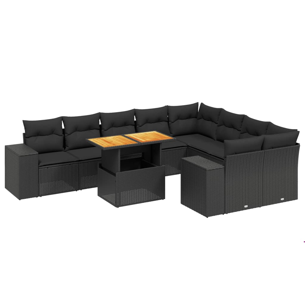 10 részes fekete polyrattan kerti ülőgarnitúra párnákkal (3272791)