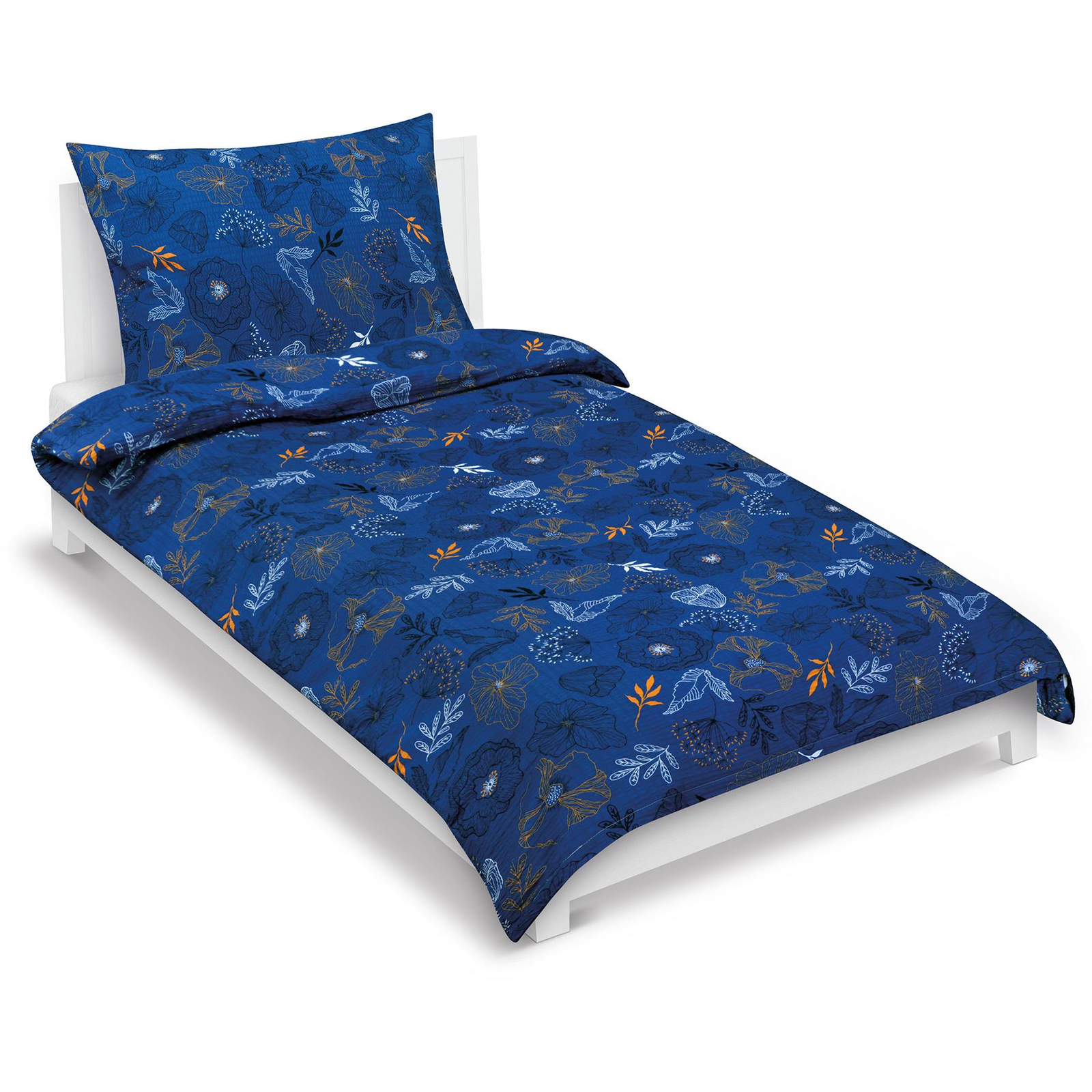 Bellatex krepp ágyneműhuzat, 80/518, rét, sötétkék, 140×200 + 70×90 cm (11612)