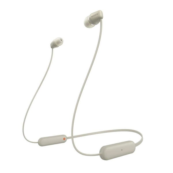 Безжични Bluetooth слушалки Sony WI-C100 за поставяне в ухото, цвят бежов