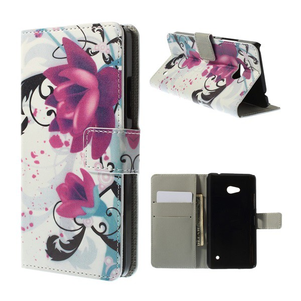 Tok álló, bőr hatású (FLIP, oldalra nyíló, asztali tartó funkció, lótuszvirág minta) FEHÉR [Microsoft Lumia 640] (5996457540075)