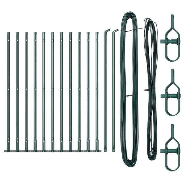 Kerítésoszlop szett 13 pcs Zöld Ø32mm 90 cm Beton, fém