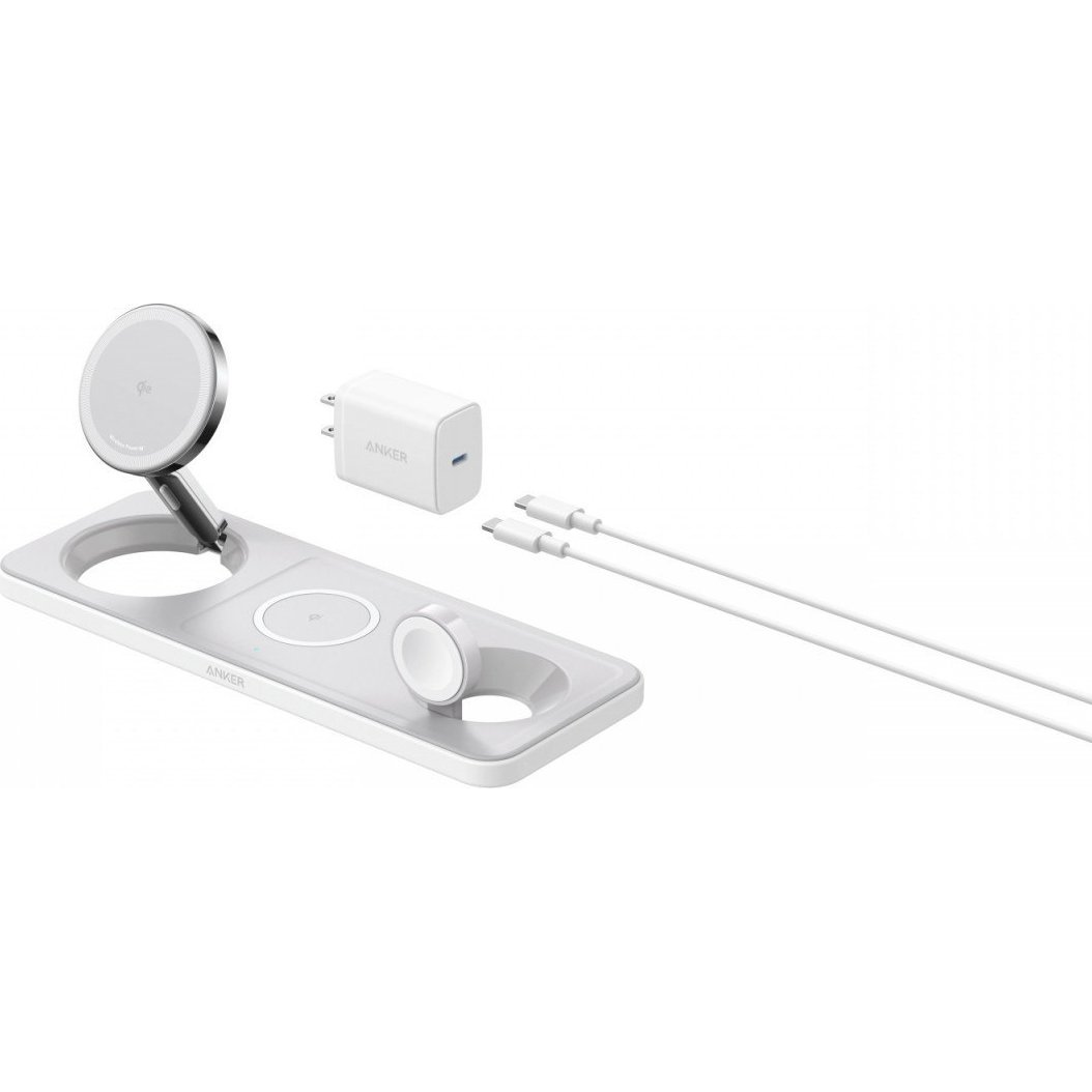 Anker B25M1321 MagGo 15W 3in1 MagSafe Töltő Állomás 15W - Fehér (B25M1321)