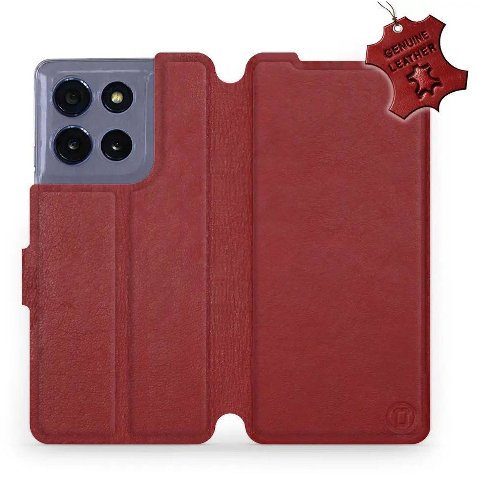 Mobiwear Bőr flip, Motorola Moto G86 5G - Sötétpiros (5907861264143)