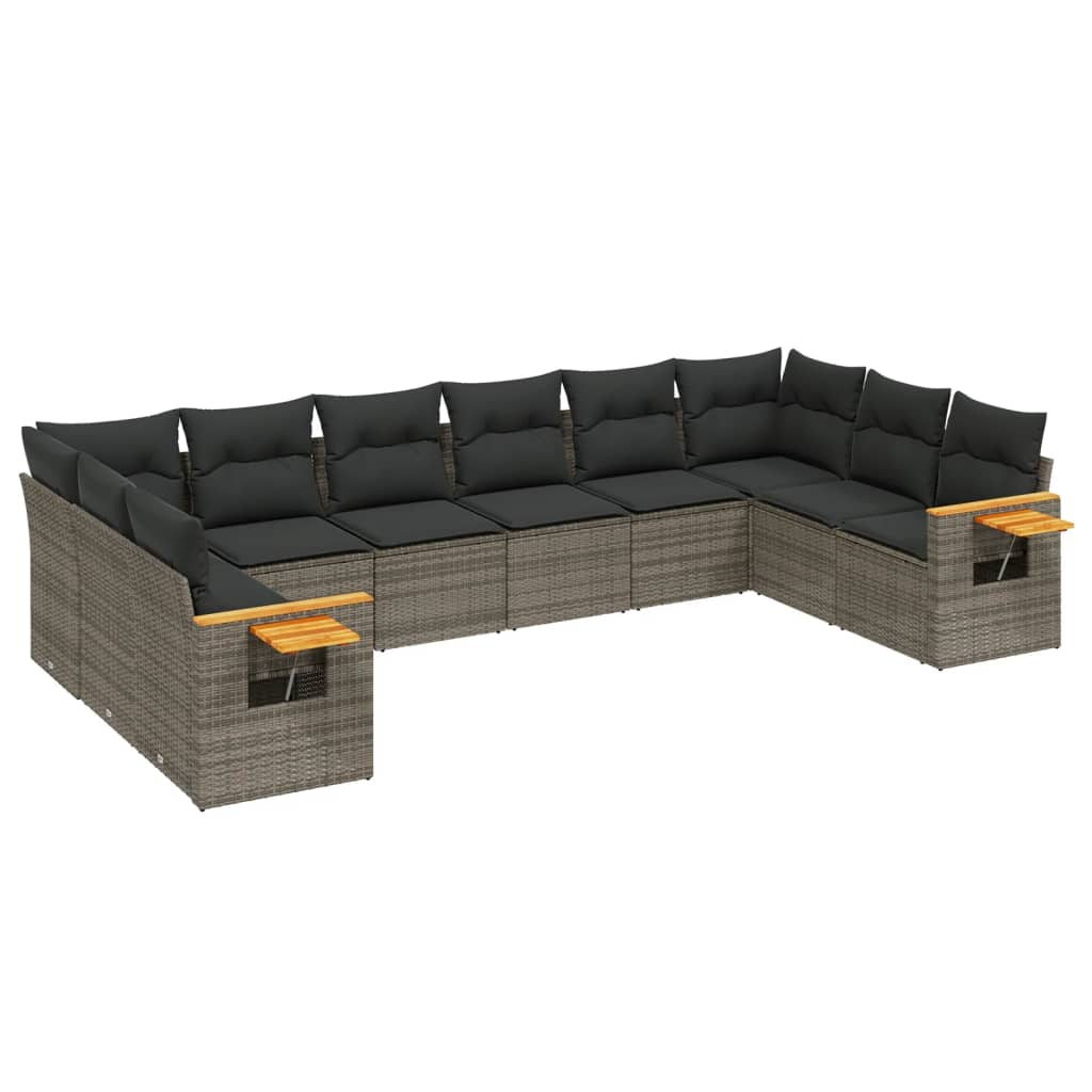 10 részes szürke polyrattan kerti ülőgarnitúra párnákkal (3259568)